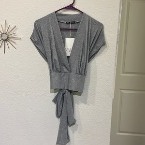 Zara | Shimmery Crop Top with tie | L